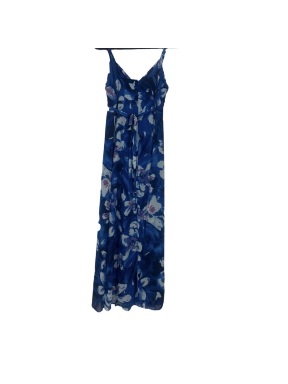 Robbie Bee Cobalt Blue White Abstract Floral Maxi Dress 8 V-Neck Summer Boho - Picture 2 of 7